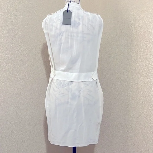 ALL SAINTS Sheer Ivory Silk Sleeveless Button Down Shirt Dress with pockets